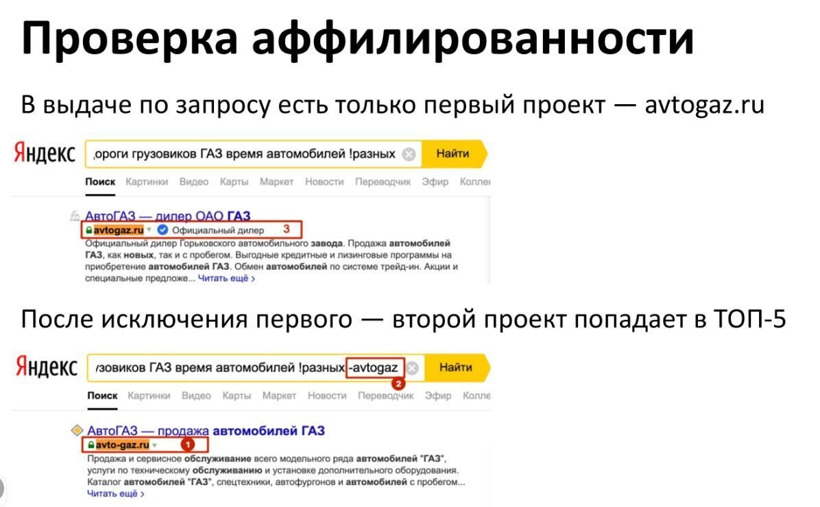 Проверка аффилированности в Яндексе