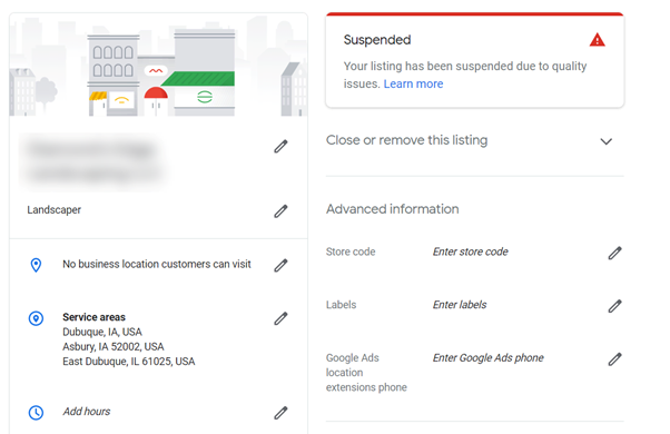 Блокировка аккаунта Google Мой бизнес