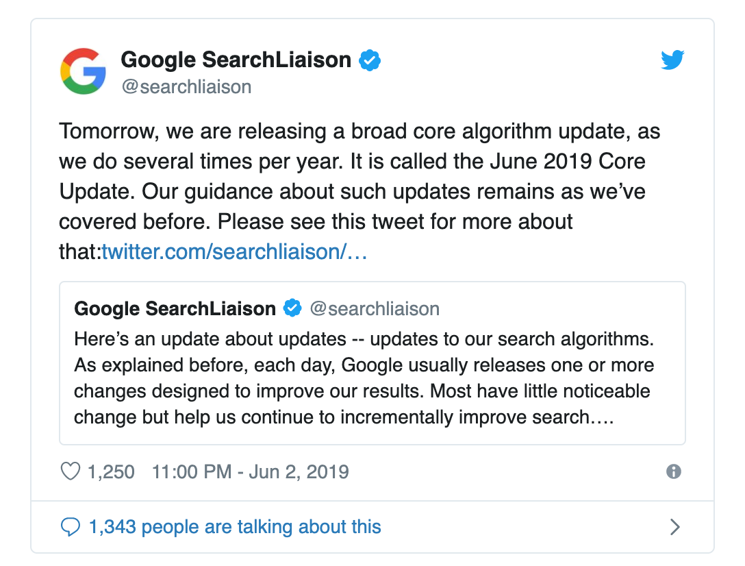 Анонсировано крупное обновление (апдейт) основного поискового алгоритма Google (June 2019 Core Update)