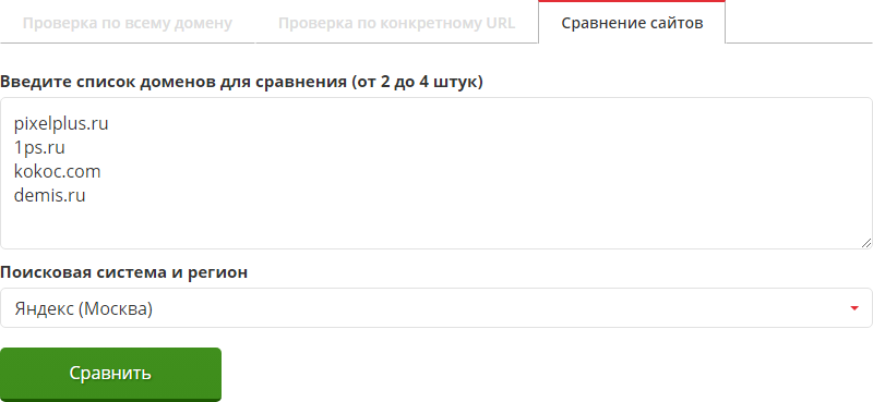 Сравнение сайтов конкурентов онлайн