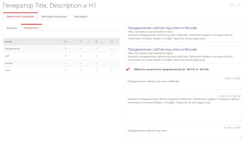 Написание и проверка Title, Description и H1 онлайн