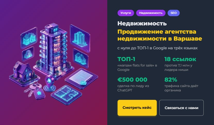 Продвижение агентства недвижимости в Варшаве с нуля до ТОП-1 в Google на трёх языках